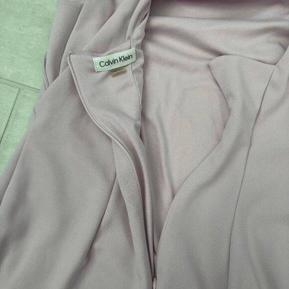 Calvin Klein Dress Midi Short Sleeve Ruffled Lilac Purple Round Neck Zip Bodycon - Picture 4 of 8